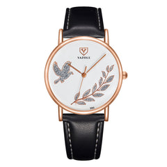 YAZOLE 360 Leather Band Dove of Peace Diamond Lady Watch