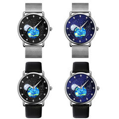SKMEI 9283 Stainless Steel Buckle Glass Mirror Waterproof Quartz Watch, Steel Belt, Leather Belt