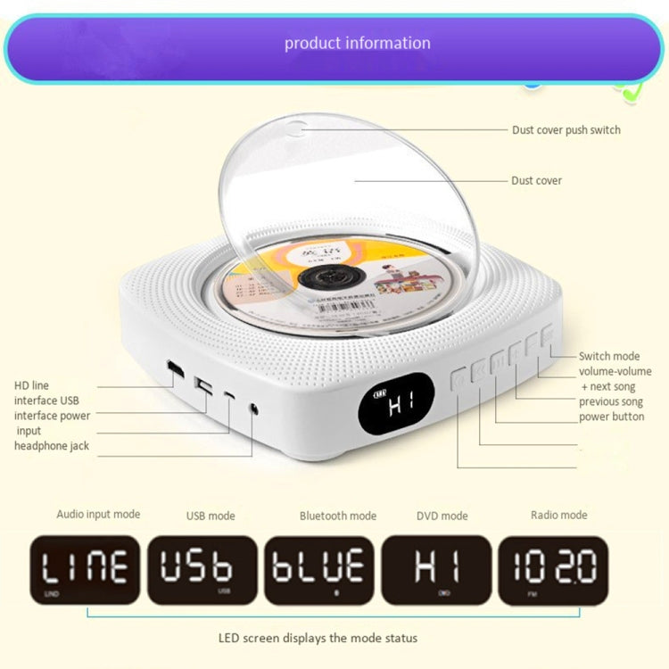 Kecag KC-609 Wall Mounted Home DVD Player Bluetooth CD Player, DVD/CD+Connectable TV  + Plug-In Version, CD Version+ Not Connected to TV+ Plug-In Version, CD Version +Not Connected to TV + Charging Version, CD Version +                                 ...