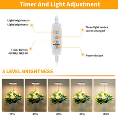 10W 48 LEDs Succulent Plant Grow Fill Light, Angel Ring, Bee, Round Tube