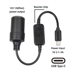 3710-03 30cm Type-C 5V to 12V Car Cigarette Lighter Socket Boost Power Adapter Cable, 30cm Type-C