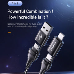 awei CL-126 1.2m 4 in 1 USB to USB-C / Type-C to 8Pin Data Fast Charging Cable, CL-126(Black), CL-126(Blue)