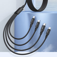 awei CL-129 4 in 1 USB to USB-C / Type-C to 8Pin to Micro USB Multi Charging Cable, CL-129