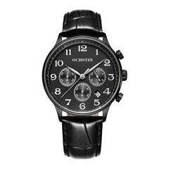 Multifunctional Quartz Men Leather Watch, Ochstin 6050E