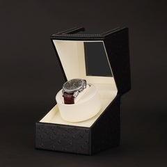 Leather Single Watch Box Electric Motor Watch Shaker Automatic Watch Shaker, US Plug, Single, Ostrich Pattern, Single, Carbon Fibre, Single, Black, Single, Dark Brown