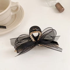French Style Hairpin Gripper Mesh Lace Bowknot Rhinestone Hairpin