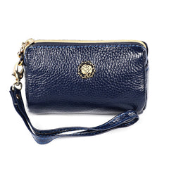 2033 Lady Portable Zipper Leather Wallet Purse Small Cosmetic Bag with Lanyard