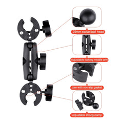 Motorcycle Clamps Handlebar Fixed Mount 3-stage Telescopic Selfie Stick, Double Dual-heads Crabs 3-stage Selfie Stick, Dual-heads Crab & Single Heads 3-stage Selfie Stick, 2 x Dual-heads Crab 1 x Single Heads