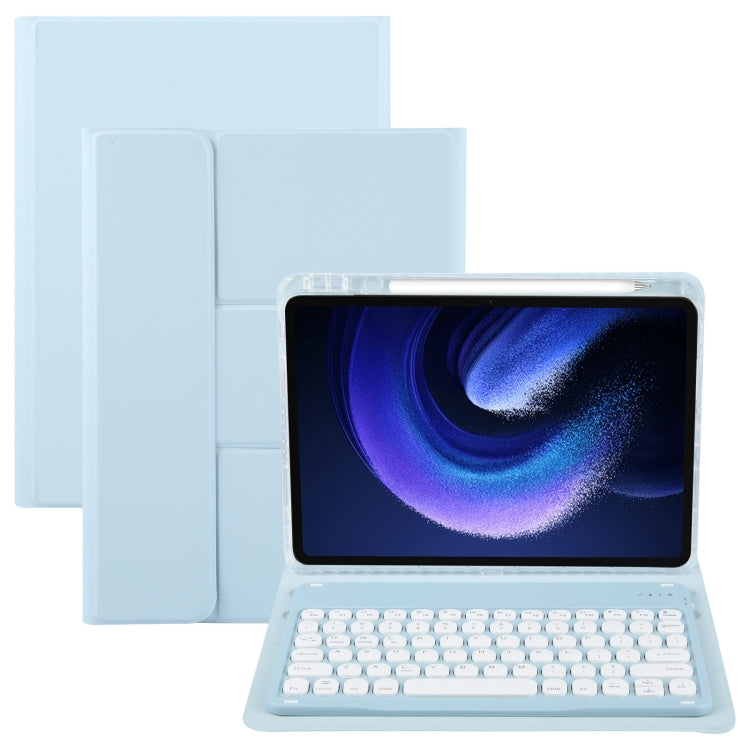 Round Button Bluetooth Keyboard Rotatable Holder Leather Case, Round Button