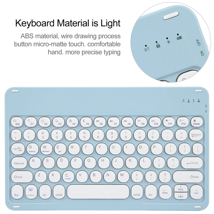 Round Button Bluetooth Keyboard Rotatable Holder Leather Case, Round Button