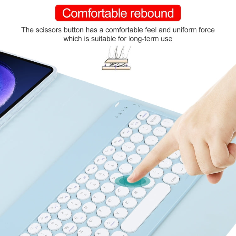 Round Button Bluetooth Keyboard Rotatable Holder Leather Case, Round Button