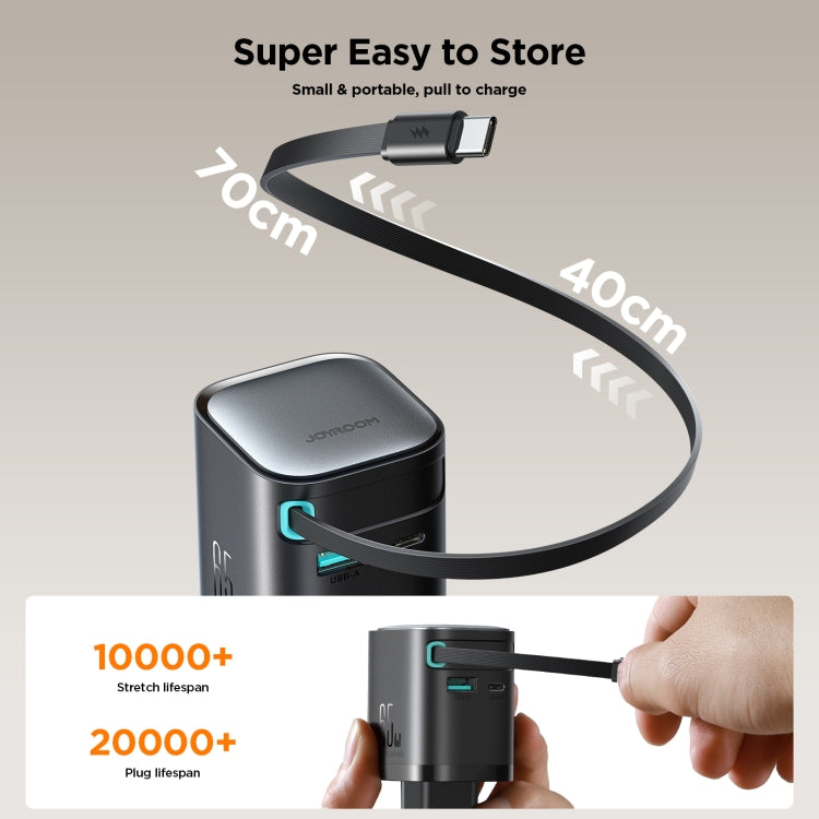 JOYROOM JR-TCL02 GaN 65W 2-Port Charger with Retractable Cable, JR-TCL02