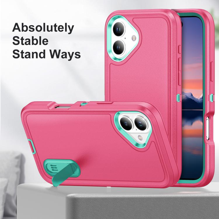 Rugged PC + Silicone Phone Case with Holder, For iPhone 17