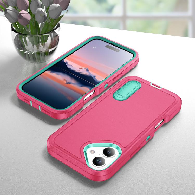 Rugged PC + Silicone Phone Case with Holder, For iPhone 17