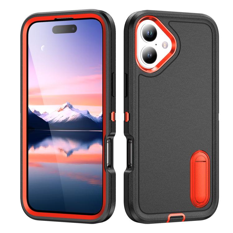 Rugged PC + Silicone Phone Case with Holder, For iPhone 17