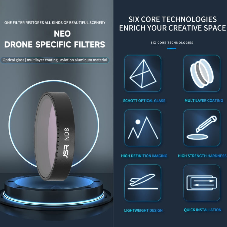 For DJI Neo JSR KB Series Drone Lens Filter, MCUV, CPL, ND8, ND16, ND32, ND64, ND8PL, ND16PL, ND32PL, ND64PL, NIGHT, STAR, Black Mist 1/4, Streak Drawing Blue, 3 in 1 CPL ND8/16, 4 in 1 CPL ND8 Brushed Black Mist