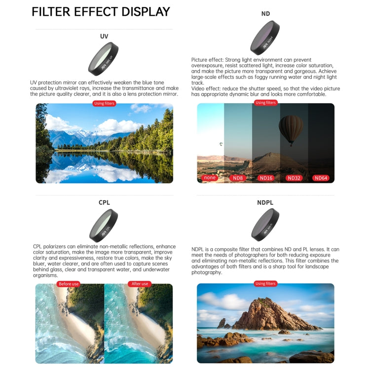 For DJI Neo JSR KB Series Drone Lens Filter, MCUV, CPL, ND8, ND16, ND32, ND64, ND8PL, ND16PL, ND32PL, ND64PL, NIGHT, STAR, Black Mist 1/4, Streak Drawing Blue, 3 in 1 CPL ND8/16, 4 in 1 CPL ND8 Brushed Black Mist