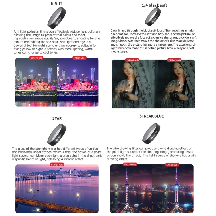 For DJI Neo JSR KB Series Drone Lens Filter, MCUV, CPL, ND8, ND16, ND32, ND64, ND8PL, ND16PL, ND32PL, ND64PL, NIGHT, STAR, Black Mist 1/4, Streak Drawing Blue, 3 in 1 CPL ND8/16, 4 in 1 CPL ND8 Brushed Black Mist
