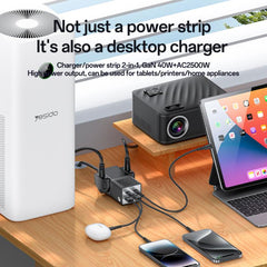 Yesido MC37 40W 6 In 1 Dual Type-C and Dual USB-A with 2 Socket Desktop GaN Power Socket Power Strip, MC37