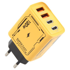 AR-PD14 GaN 120W Charge Adapter 4 Port 2 PD 2 QC 3.0 USB and USB-C / Type-C Fast Charger, EU Plug, US Plug