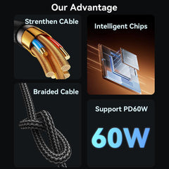 Yesido 60W 3A USB-C / Type-C to Type-C Charging Data Cable, 0.3m, 1.2m, 2m, 3m