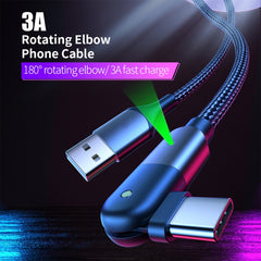 3A USB to USB-C / Type-C 180 Degree Rotating Elbow Charging Cable, 2m Type-C