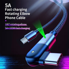 100W 5A USB-C / Type-C to Type-C 180 Degree Rotating Elbow Fast Charging Cable, 1.2m 100W PD
