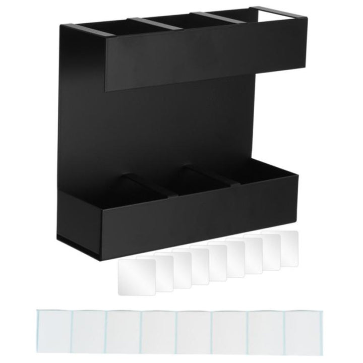 Three-grid Straw Cutlery Metal Storage Rack Kitchen Organizer, without Soft Magnetic Sheet, with 9pcs Soft Magnetic Sheet