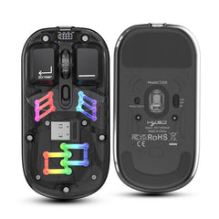 HXSJ T200 Dual Modes 2.4G BT5.0 Transparent RGB Wireless Mouse, T200
