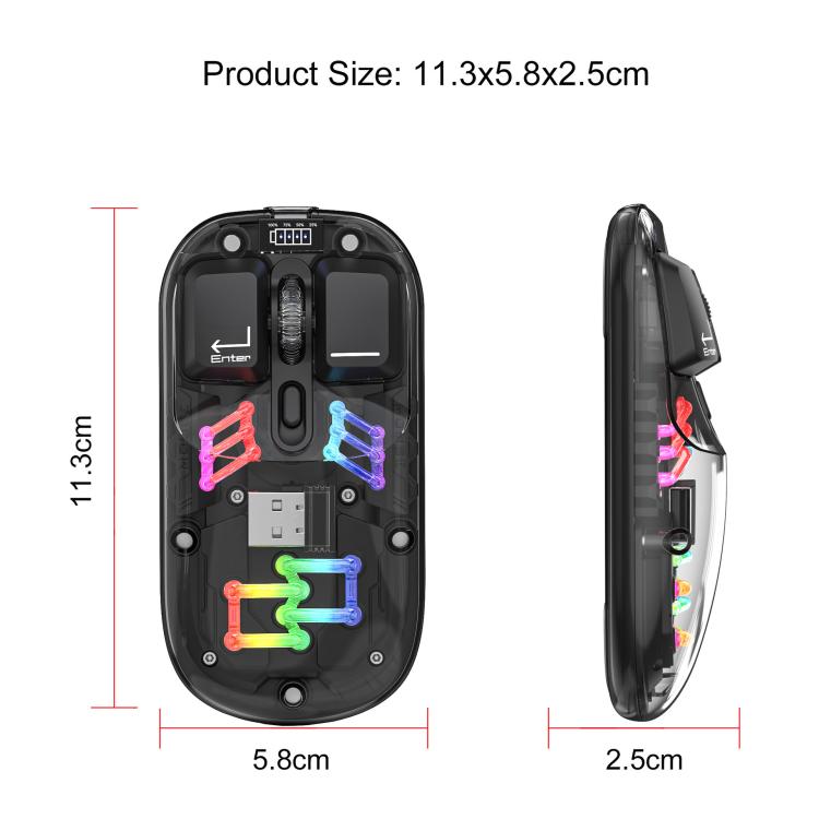 HXSJ T200 Dual Modes 2.4G BT5.0 Transparent RGB Wireless Mouse, T200