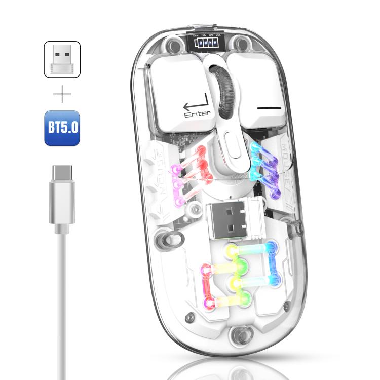 HXSJ T200 Dual Modes 2.4G BT5.0 Transparent RGB Wireless Mouse, T200