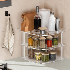 YX165 Acrylic 3 Tier Corner Plates and Bowls Organizer Shelf, YX165