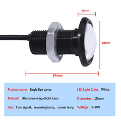 10 PCS 18mm 1.5W DC9-80V Motorcycle Eagle Eye Light Single Lens, 18mm Single Lens(Yellow Light), 18mm Single Lens(Red Light), 18mm Single Lens(White Light)