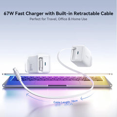 JOYROOM JR-TCL06 67W USB-C / Type-C Port GaN Fast Charger with Retractable Cable, UK Plug