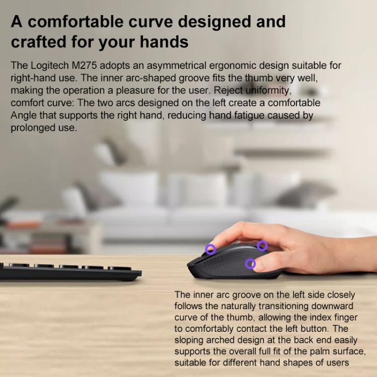 Logitech M275 1000dpi 2.4GHz Wireless Mouse with USB, M275