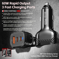WK WP-C64 Carbon Fiber 60W Fast Car Charging Charger, WP-C64