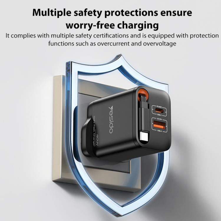 Yesido YC145 40W Fast Charger with Telescopic Type-C Cable, YC145