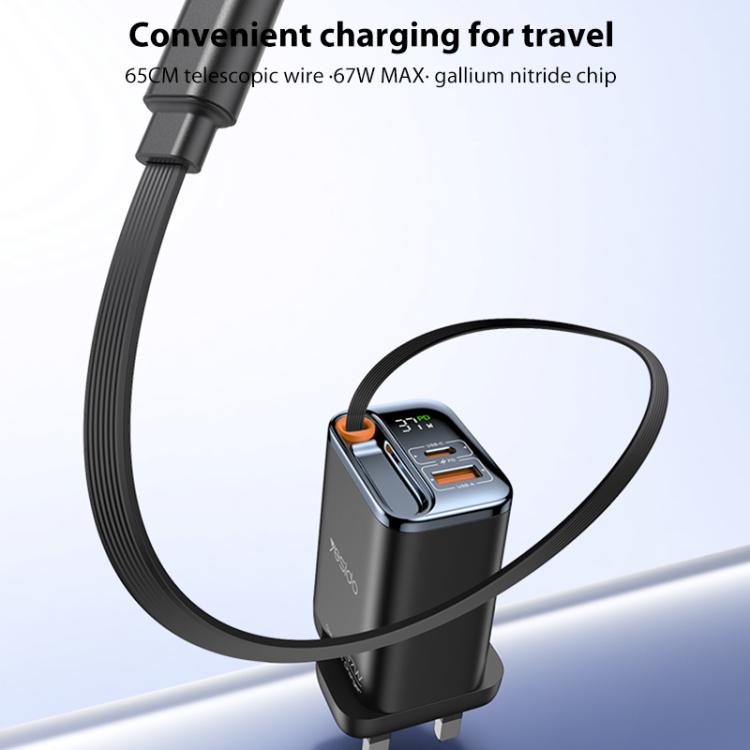 Yesido YC146 67W Fast Charger with Telescopic Type-C Cable, YC146