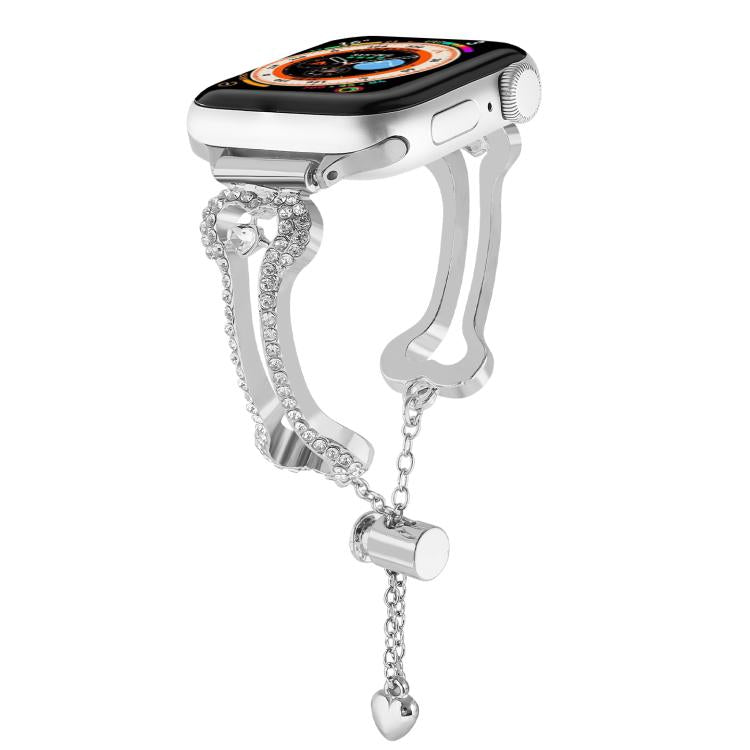 Bone Chain Shaped Diamond Metal Watch Band, For Apple Watch 46mm / 49mm / 45mm / 44mm, For Apple Watch 42mm / 41mm / 40mm / 38mm