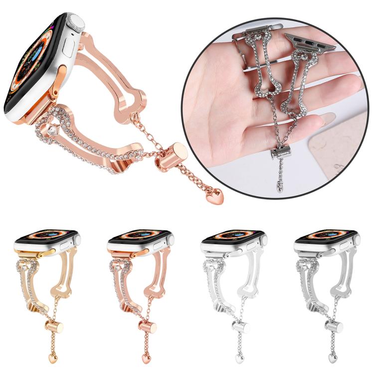 Bone Chain Shaped Diamond Metal Watch Band, For Apple Watch 46mm / 49mm / 45mm / 44mm, For Apple Watch 42mm / 41mm / 40mm / 38mm