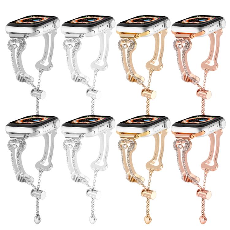 Bone Chain Shaped Diamond Metal Watch Band, For Apple Watch 46mm / 49mm / 45mm / 44mm, For Apple Watch 42mm / 41mm / 40mm / 38mm