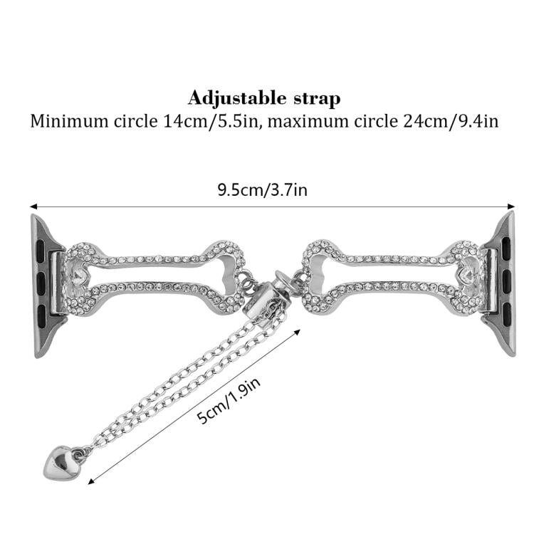Bone Chain Shaped Diamond Metal Watch Band, For Apple Watch 46mm / 49mm / 45mm / 44mm, For Apple Watch 42mm / 41mm / 40mm / 38mm