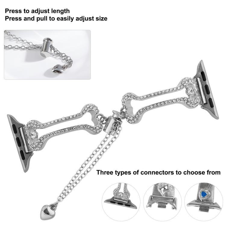 Bone Chain Shaped Diamond Metal Watch Band, For Apple Watch 46mm / 49mm / 45mm / 44mm, For Apple Watch 42mm / 41mm / 40mm / 38mm