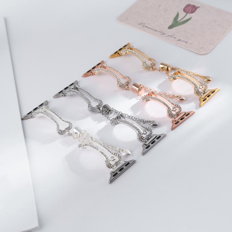 Bone Chain Shaped Diamond Metal Watch Band, For Apple Watch 46mm / 49mm / 45mm / 44mm, For Apple Watch 42mm / 41mm / 40mm / 38mm