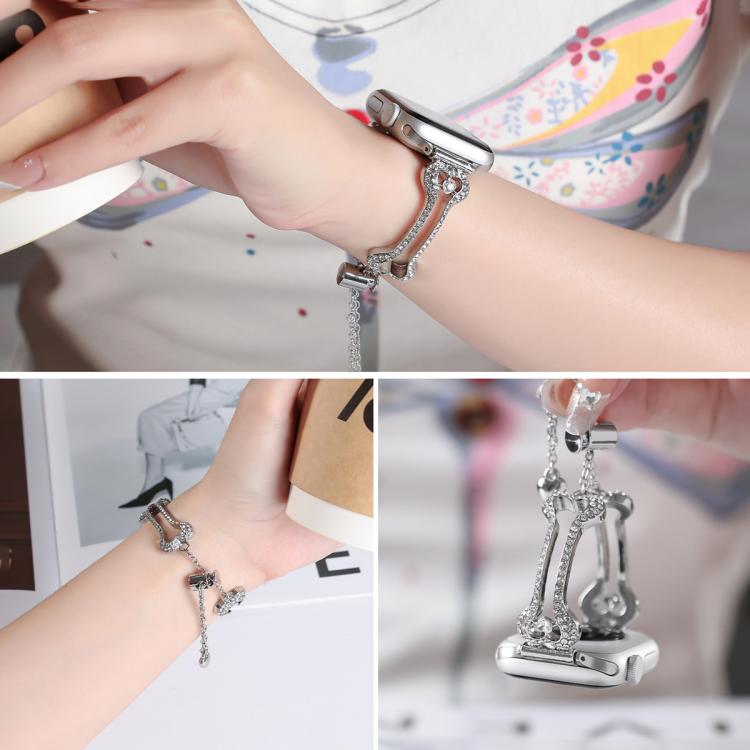 Bone Chain Shaped Diamond Metal Watch Band, For Apple Watch 46mm / 49mm / 45mm / 44mm, For Apple Watch 42mm / 41mm / 40mm / 38mm