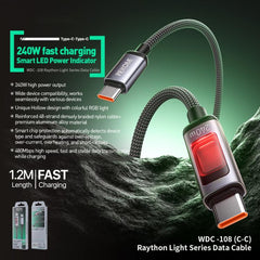 WK WDC-108 240W Intelligent Digital Display Type-C to Type-C Fast Charging Data Cable, Length: 1.2m, WDC-108