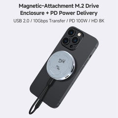 YCE-V195J USB-C / Type-C to PD3.0, HD2.1, USB3.2, 3.5mm, M.2 NVMe Magnetic Hard Drive Enclosure, YCE-V195J