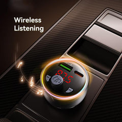 USAMS CC328 30W USB and Type-C Car Fast Charger Digital Display Bluetooth FM, CC328