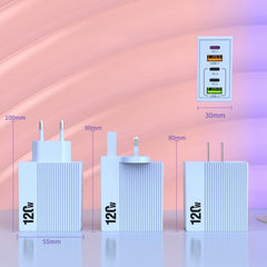 ADC-F007 120W 3xType-C Dual USB Multi-Port Charger, US Plug, EU Plug, UK Plug
