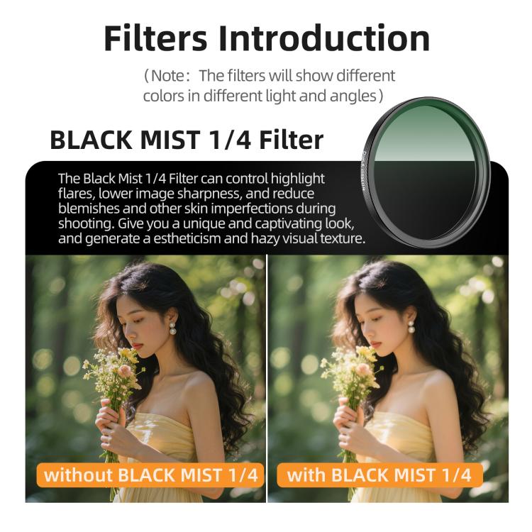 For DJI Osmo Action 6 Sunnylife Camera Lens Filter, Black Mist 1/4, CPL, MCUV, ND8, ND16, ND32, ND64, NIGHT, 3 in 1 Light Shadow, 4 in 1 Mixed Filter, 4 in 1 ND, 6 in 1 Mixed Filter, 8 in 1 Mixed Filter